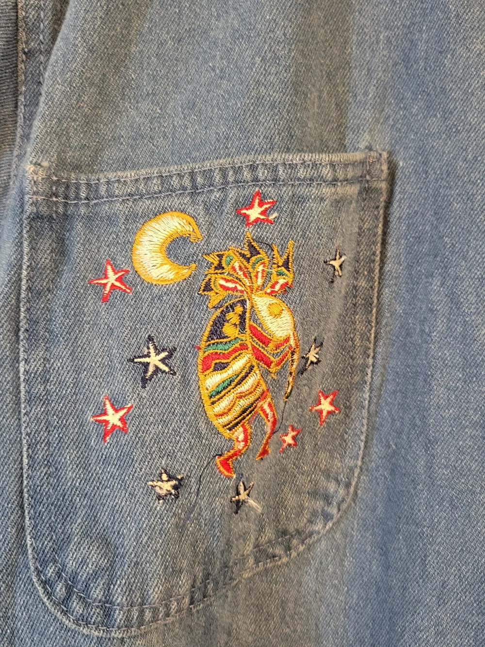 100 % Cotton Embroidered Denim Zip-Up Jacket - Southwestern Motif